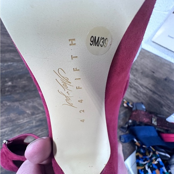 Lord & Taylor Red Suede Lace Up Pointed Heels - Picture 8 of 8